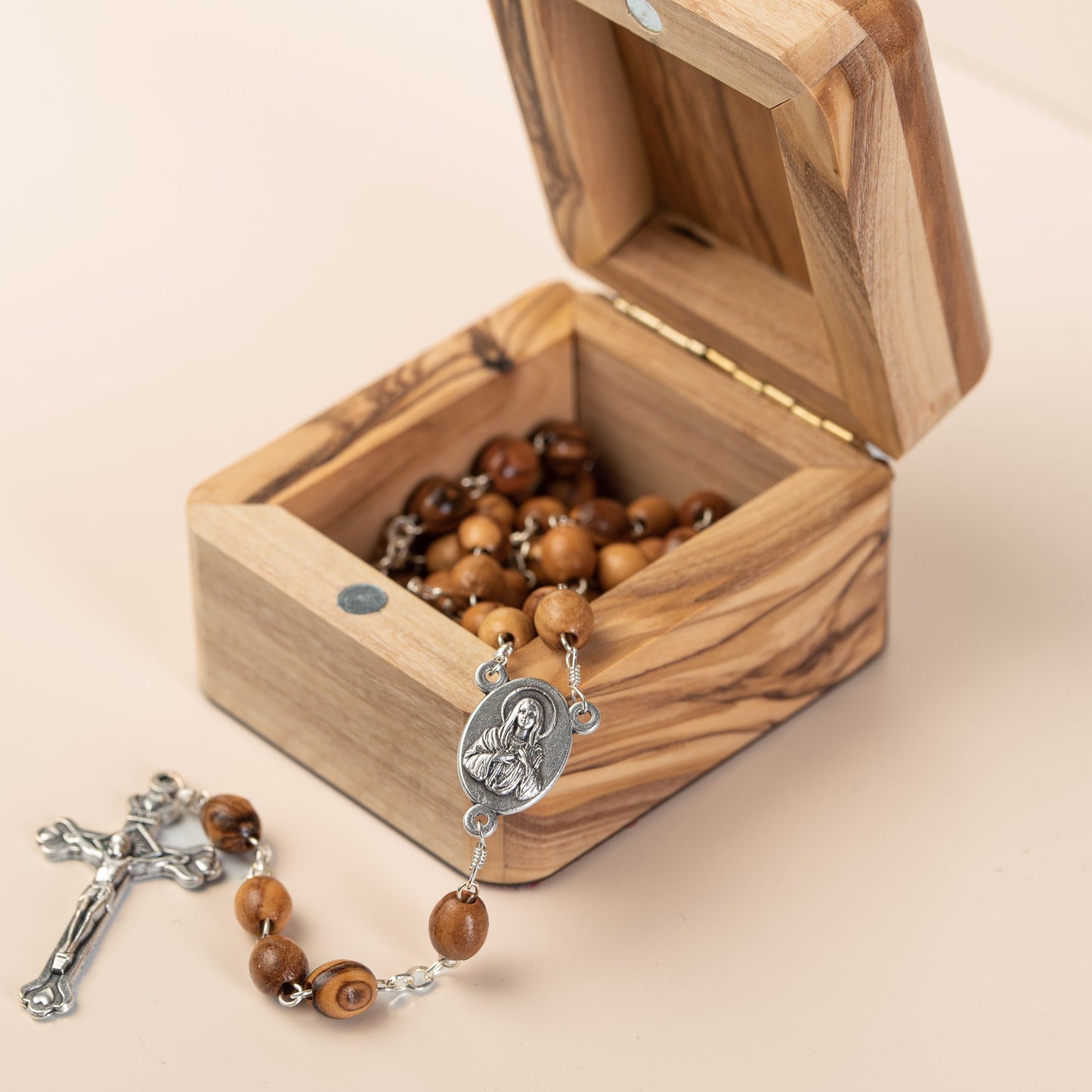 Rosary and box with the cross of Jerusalem