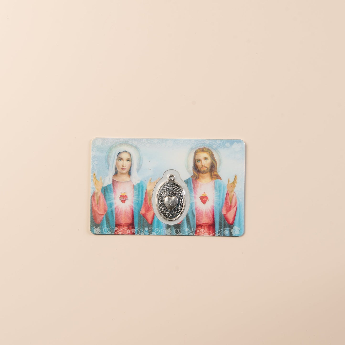 Prayer card to the Sacred Hearts of Mary and Jesus